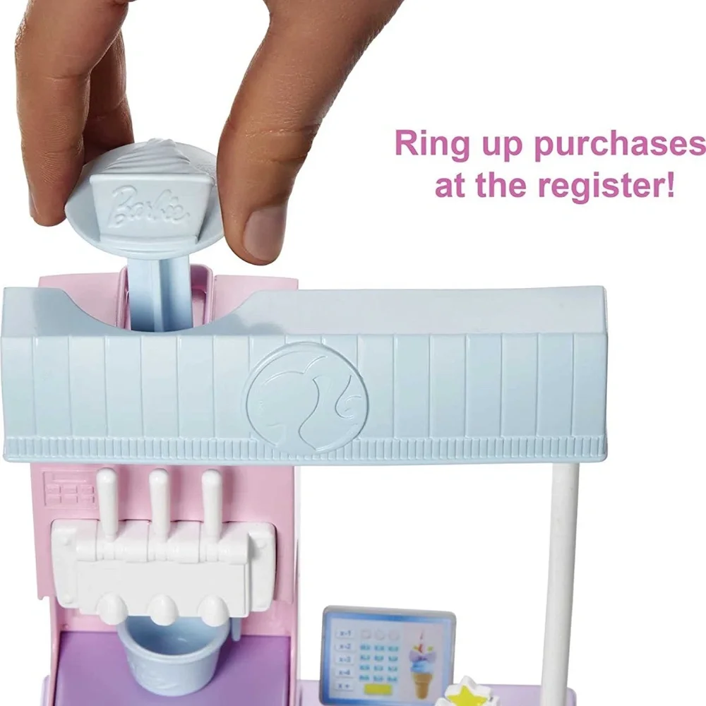 Barbie Doll With Ice Cream Shop Play Set Molds Dough Bowls Spoons Cones Register - Picture 2 of 4